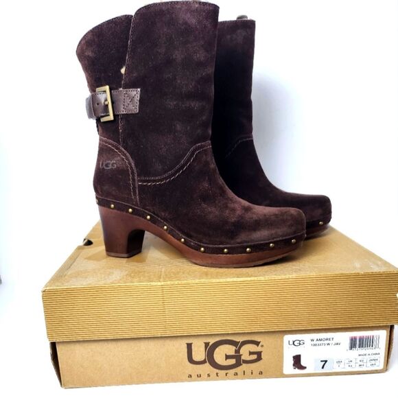 UGG Amoret Shearling Clog Booties Java Size 7 New - Picture 1 of 10